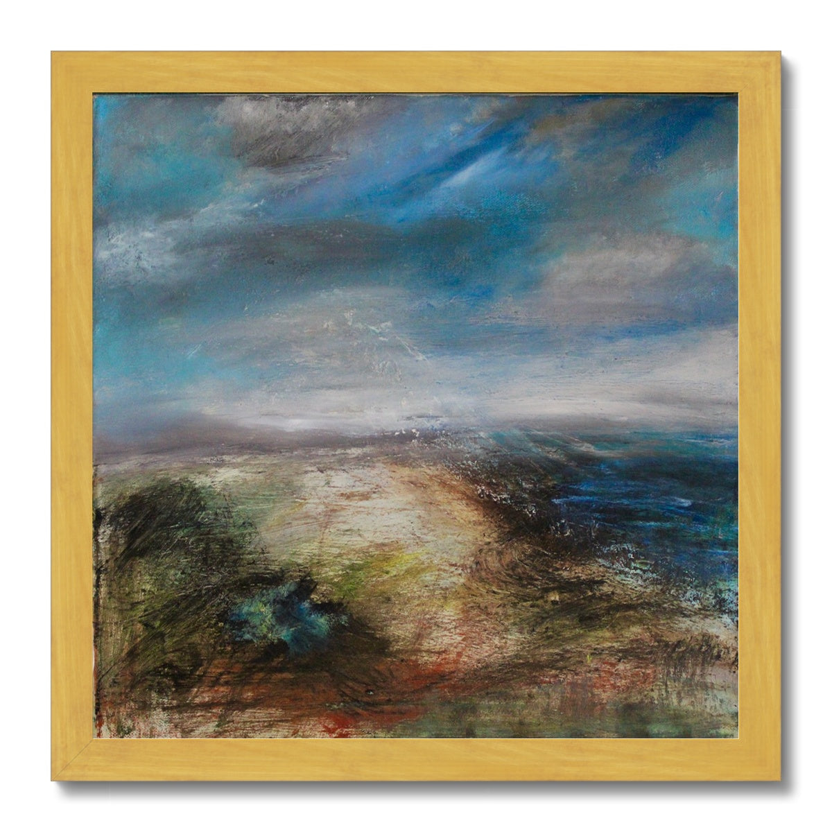 semi abstract ocean painting beach art island artwork print semi abstract seascape print artwork of beach and ocean colourful painting with dramatic sky