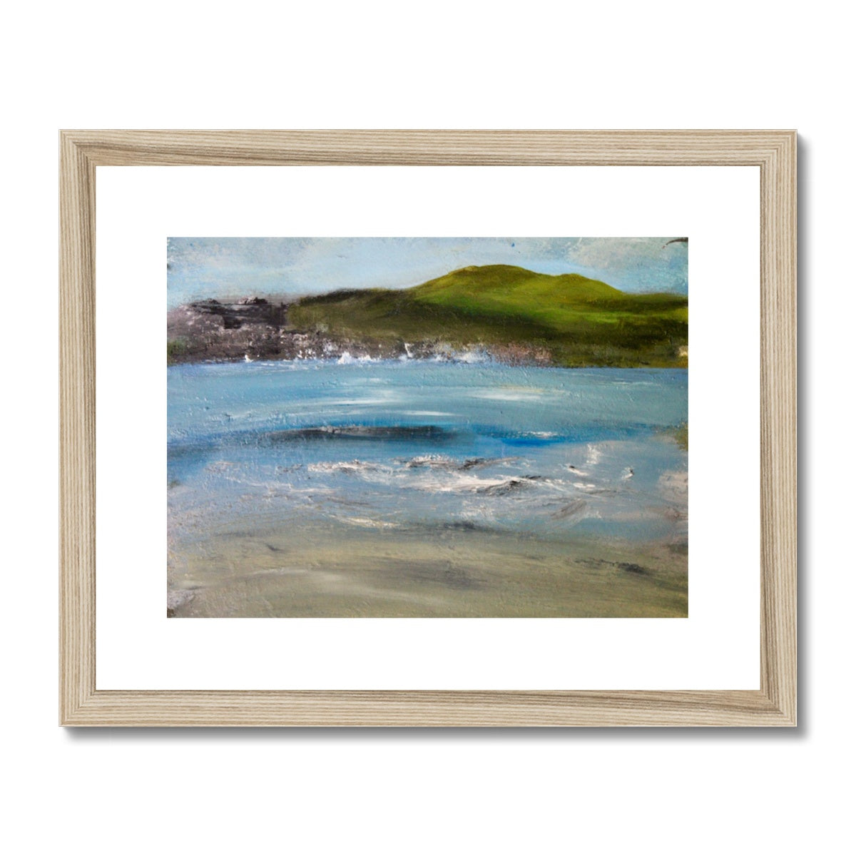Seascape Painting using vibrant colours. island art ocean painting beach artwork Fully mounted in a choice of black, white or natural frame.