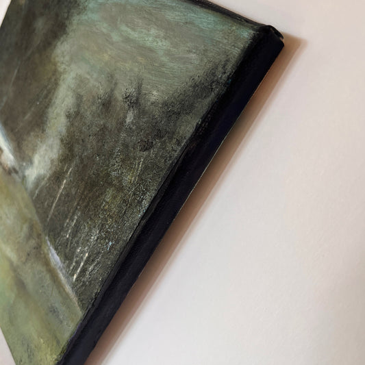 landscape oil painting on stretched canvas of woodland and snow winter and trees unique art, contemporary artwork handmade country artwork wall decor country nature side view