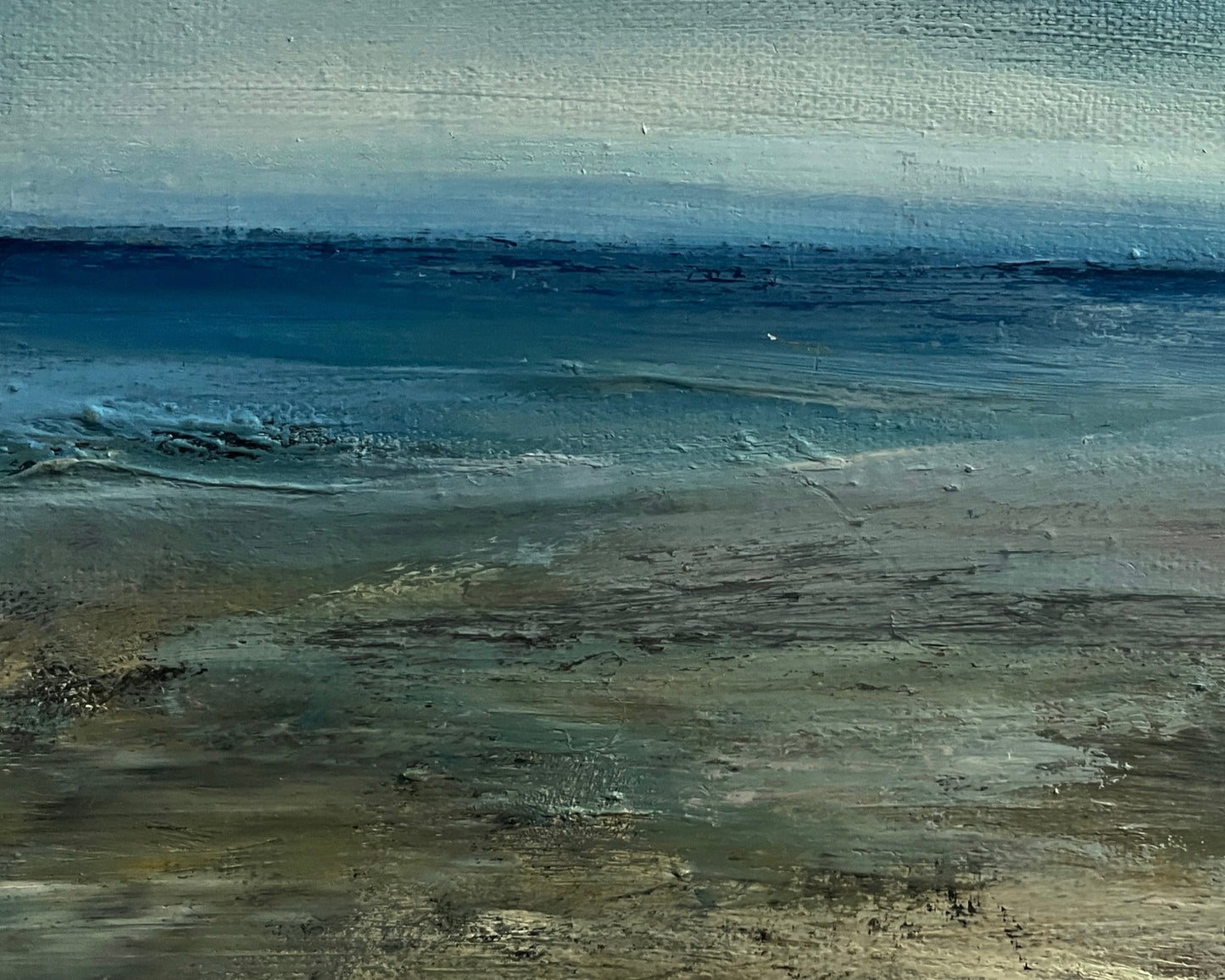 seascape art oil painting of beach sand sea ocean sky
oil painting semi abstract art unframed on stretched canvas
art oil on canvas seascape ocean artwotk modern painting of waves and beach unframed cavas art small lpainting with dark blue waves and neutral beach tones ready to hang seascapes grey blue with neutral sands and main view of dramatic painting atmospheric art