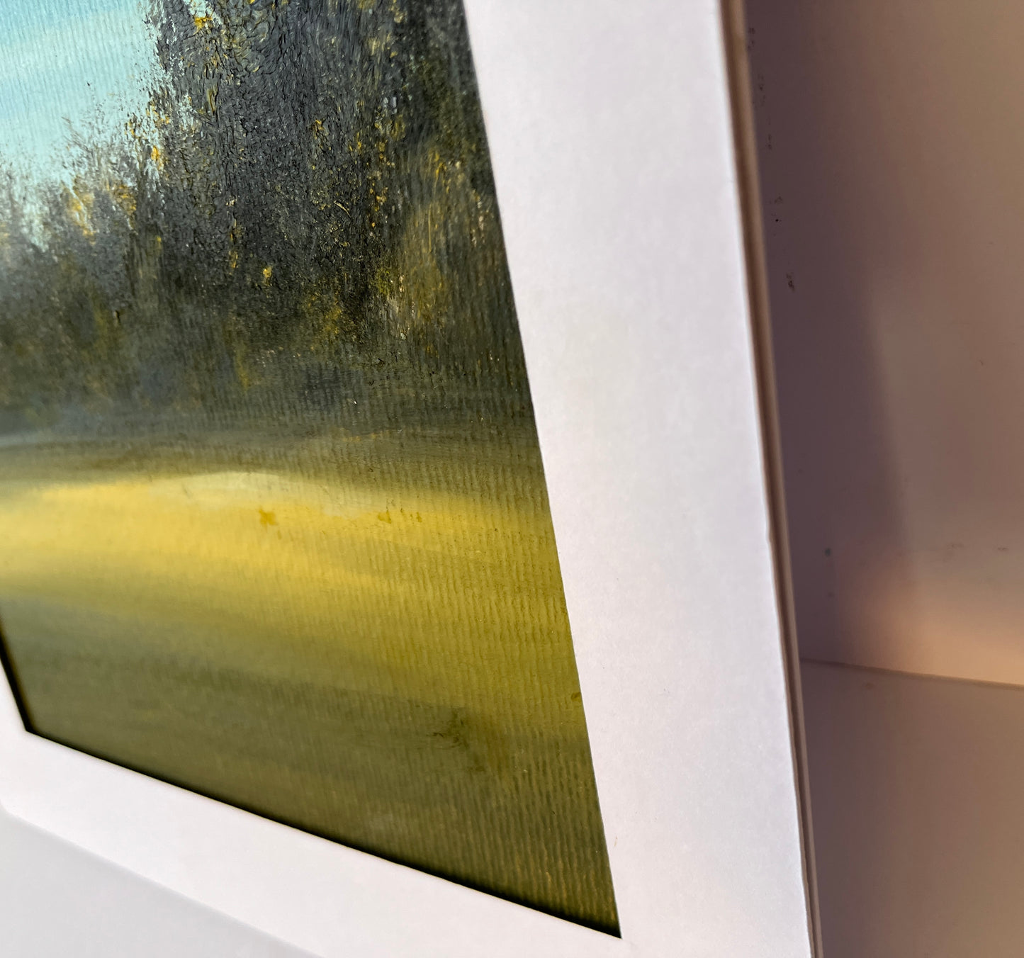 oil landscape painting on paper with mount