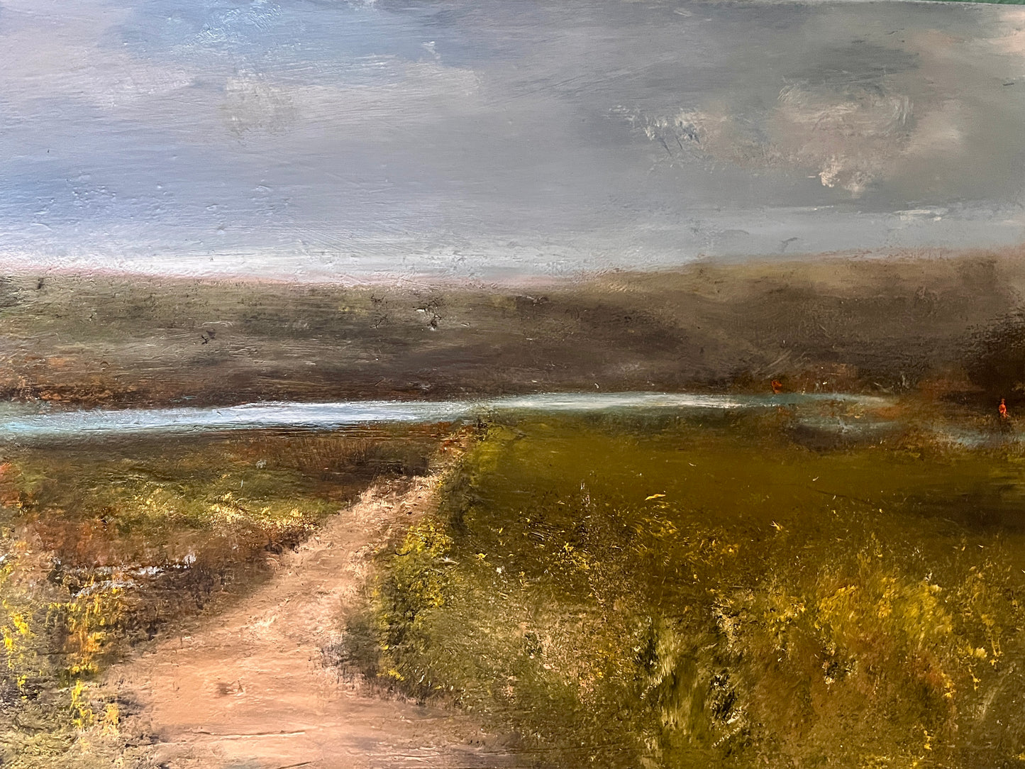 landscape oil painting on stretched canvas of mountains and river and colourful foliage unique art, contemporary artwork handmade meadow artwork wall decor main picture