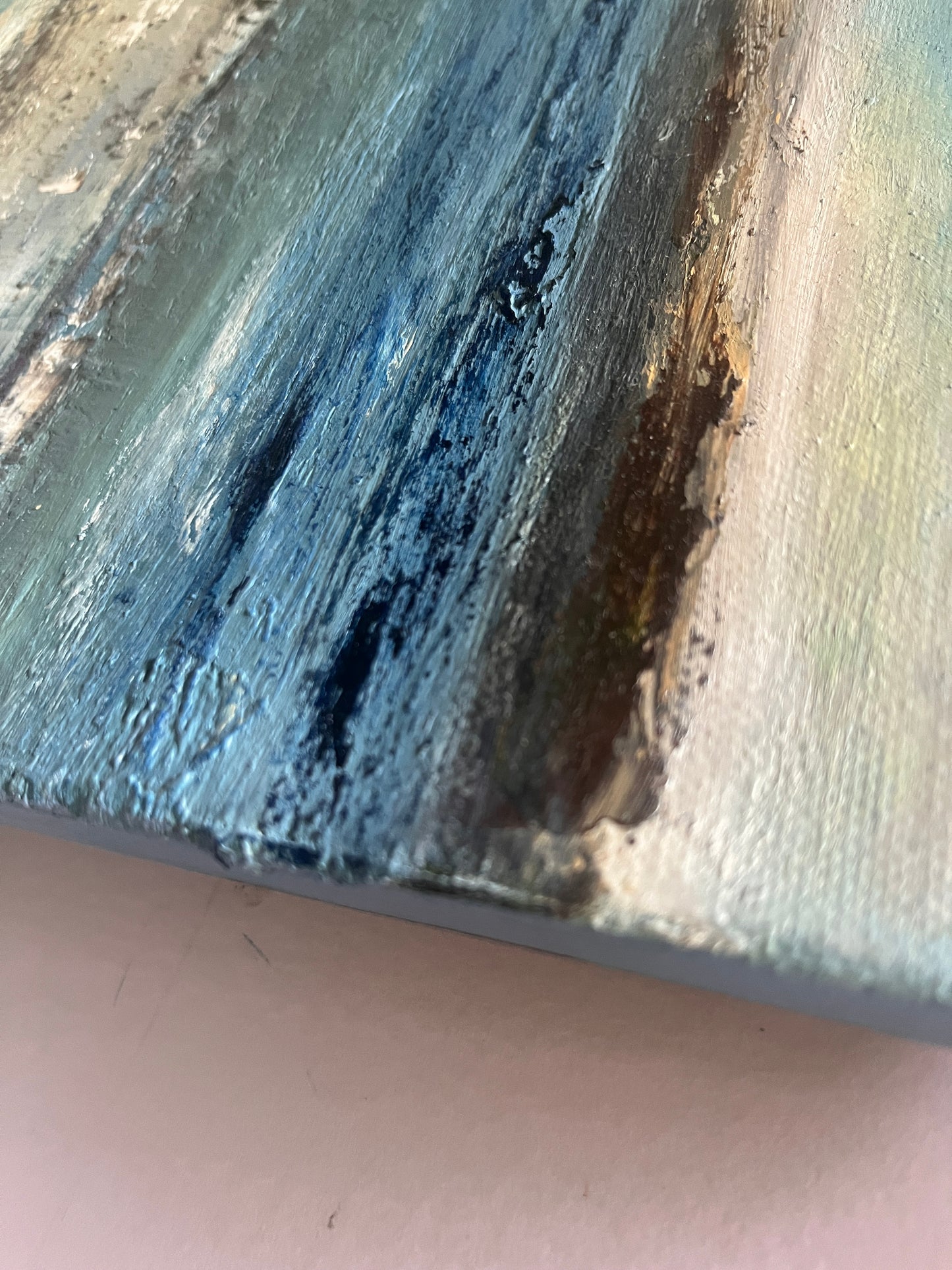 art oil on canvas board seascape ocean artwotk modern painting of island and waves and beach sunset unframed cavas art side view