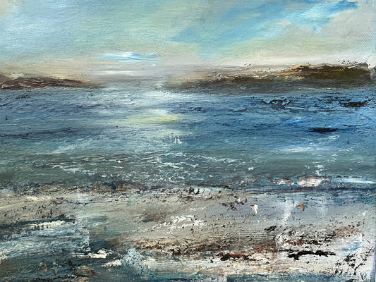 art oil on canvas board seascape ocean artwotk modern painting of island and waves and beach sunset unframed cavas art