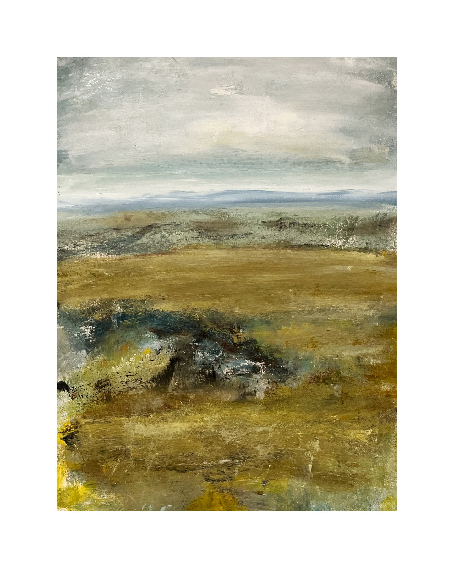 oil on paper with mounted unframed original and unique landscape painting expressive semi abstract art countryside artwork mountains and moors wall decor