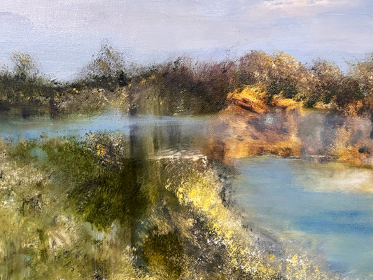 oil painting on canvas expressive landscape of trees and lake semi abstract art original artworks summer country artwork