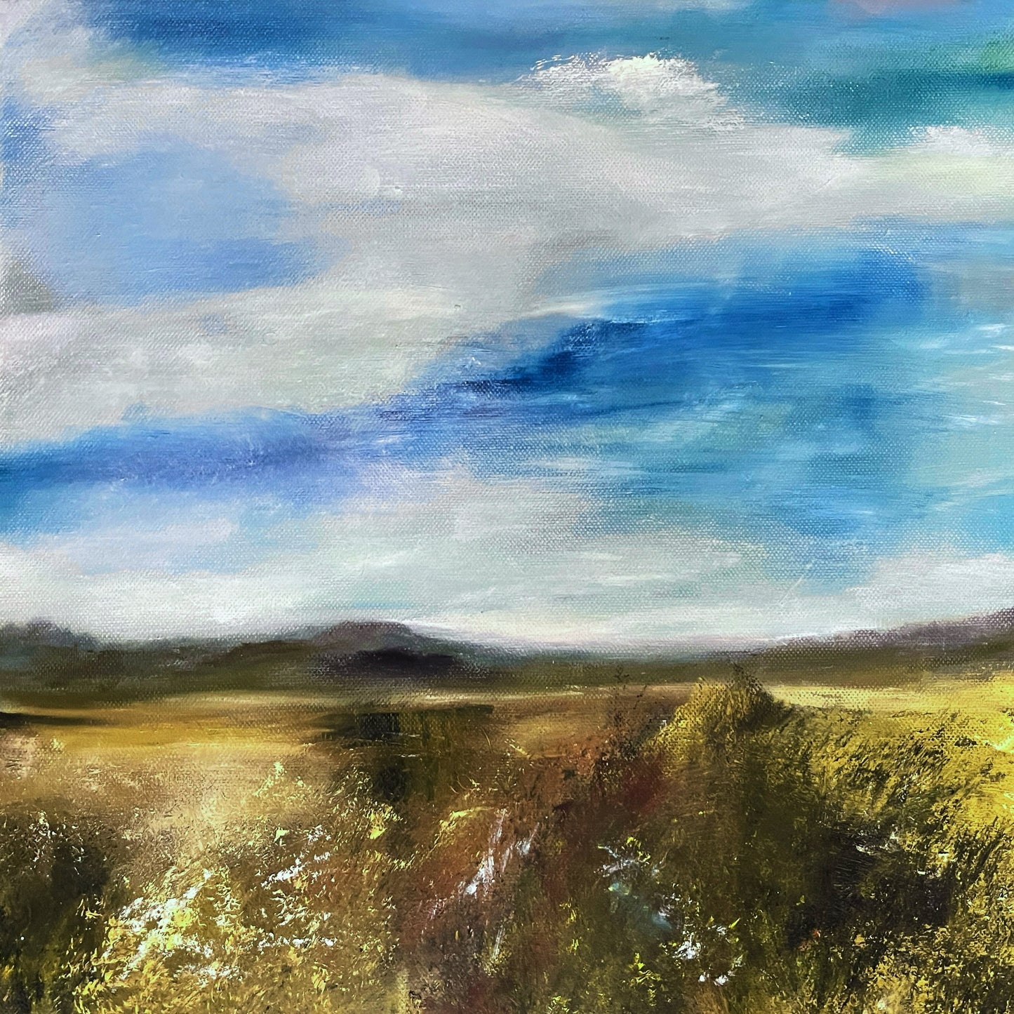 Landscape oil painting of meadow flowers