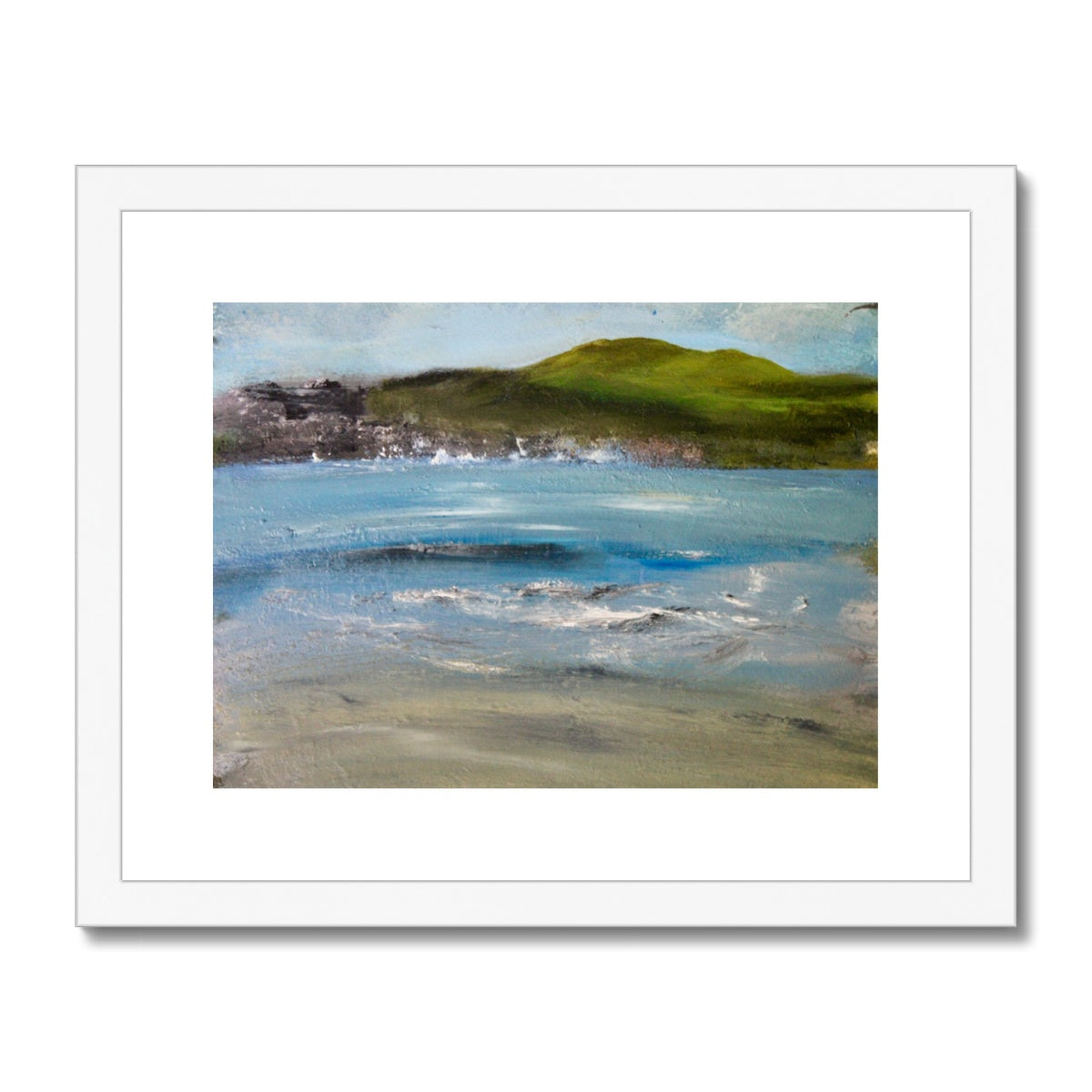 Seascape Painting using vibrant colours. island art ocean painting beach artwork Fully mounted in a choice of black, white or natural frame.