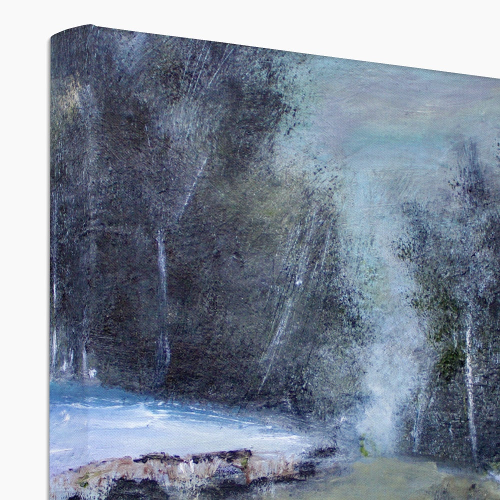 landscape painting of snow and woodland and a river winter art scene artwork