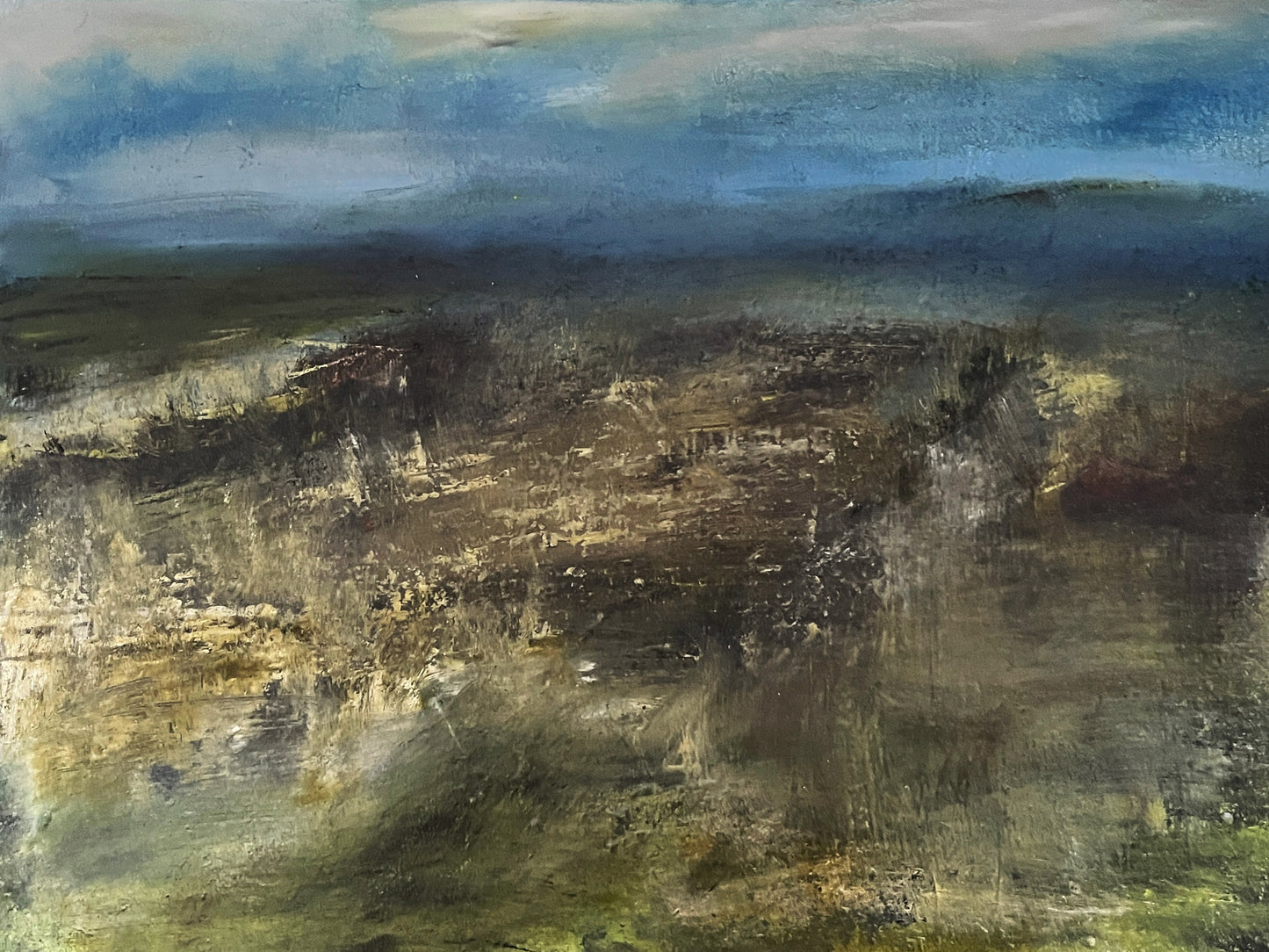 Original and unique expressive landscape oil painting artwork of Dartmoor, England abstract art handmade canvas artwork nature mountains and meadows main painting