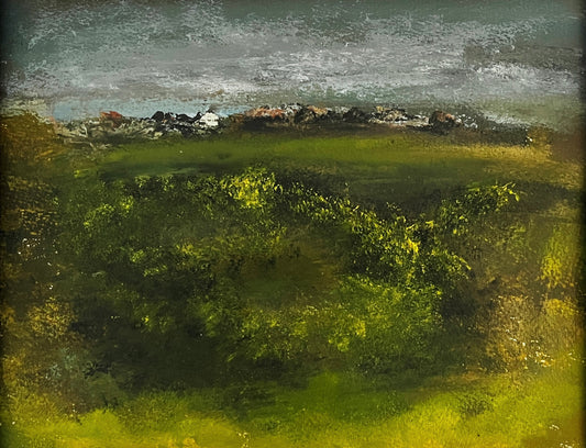 Landscape painting. Original and unique semi abstract oil on paper contemporary art