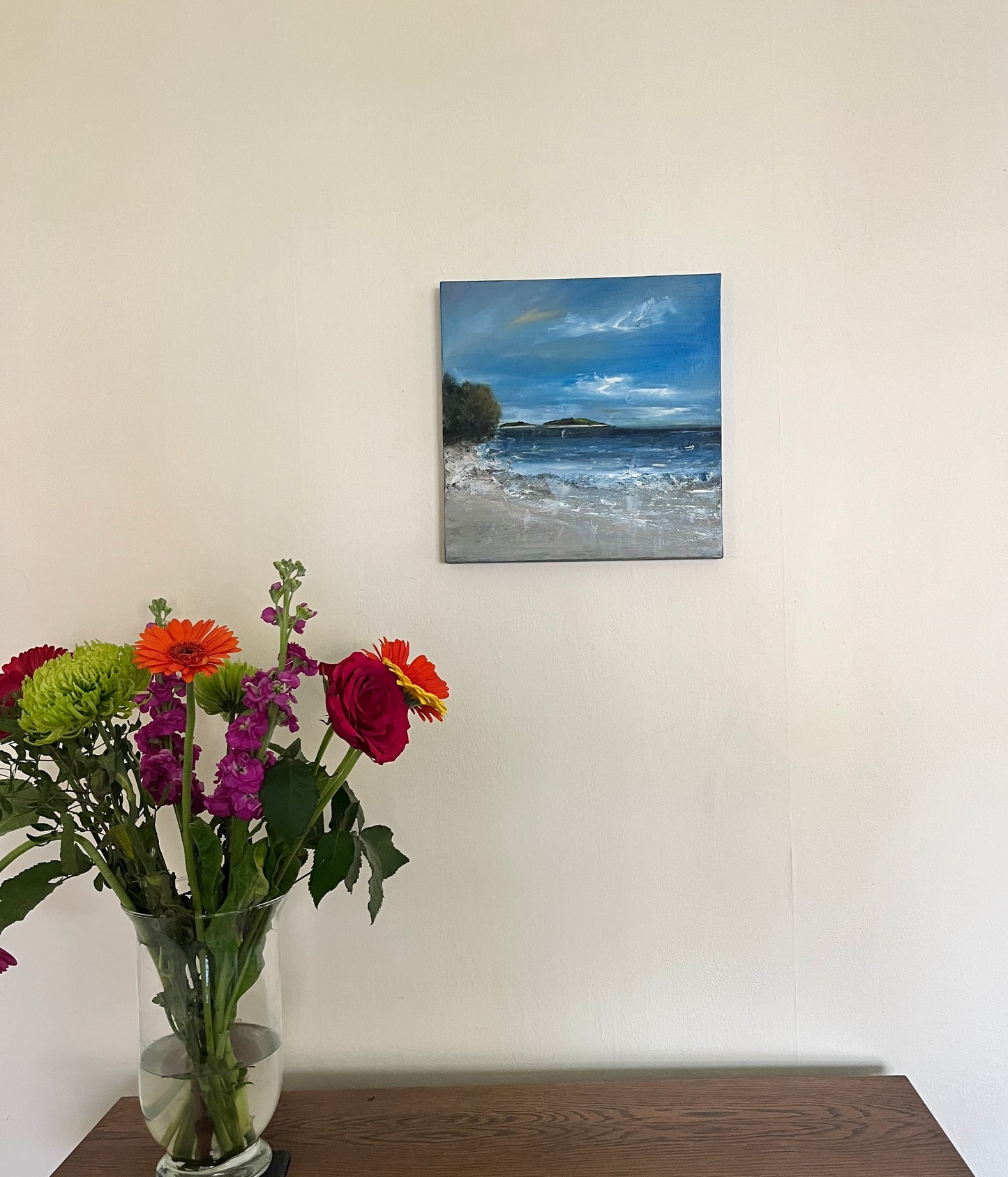 Isles of Scilly beach painting, oil on box canvas seascape