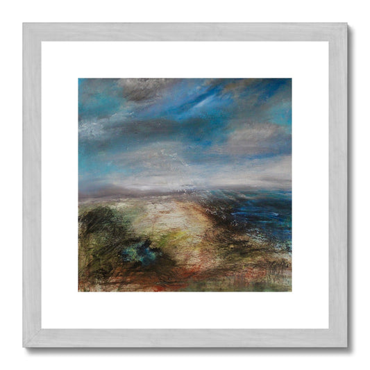 semi abstract seascape print artwork of beach and ocean colourful painting with dramatic sky