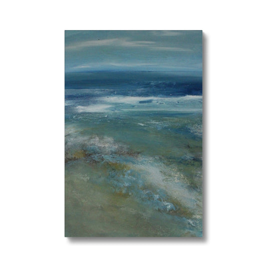 Seascape beach art sand and ocean painting dark blue and yellow expressive art tide artwork