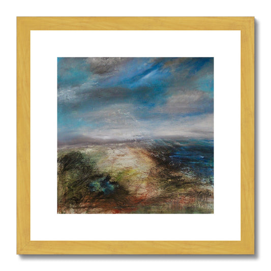 semi abstract seascape print artwork of beach and ocean colourful painting with dramatic sky