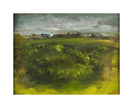 Landscape painting. Original and unique semi abstract oil on paper contemporary art