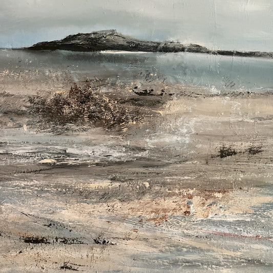 eascape oil painting semi abstract art with floater frame
art oil on strtetched canvas seascape ocean artwotk modern painting of island and waves and beach sunset unframed cavas art large painting with dark blue waves and neutral beach tones mixed media art ready to hang seascapes grey blue with neutral sands and rocky island main view