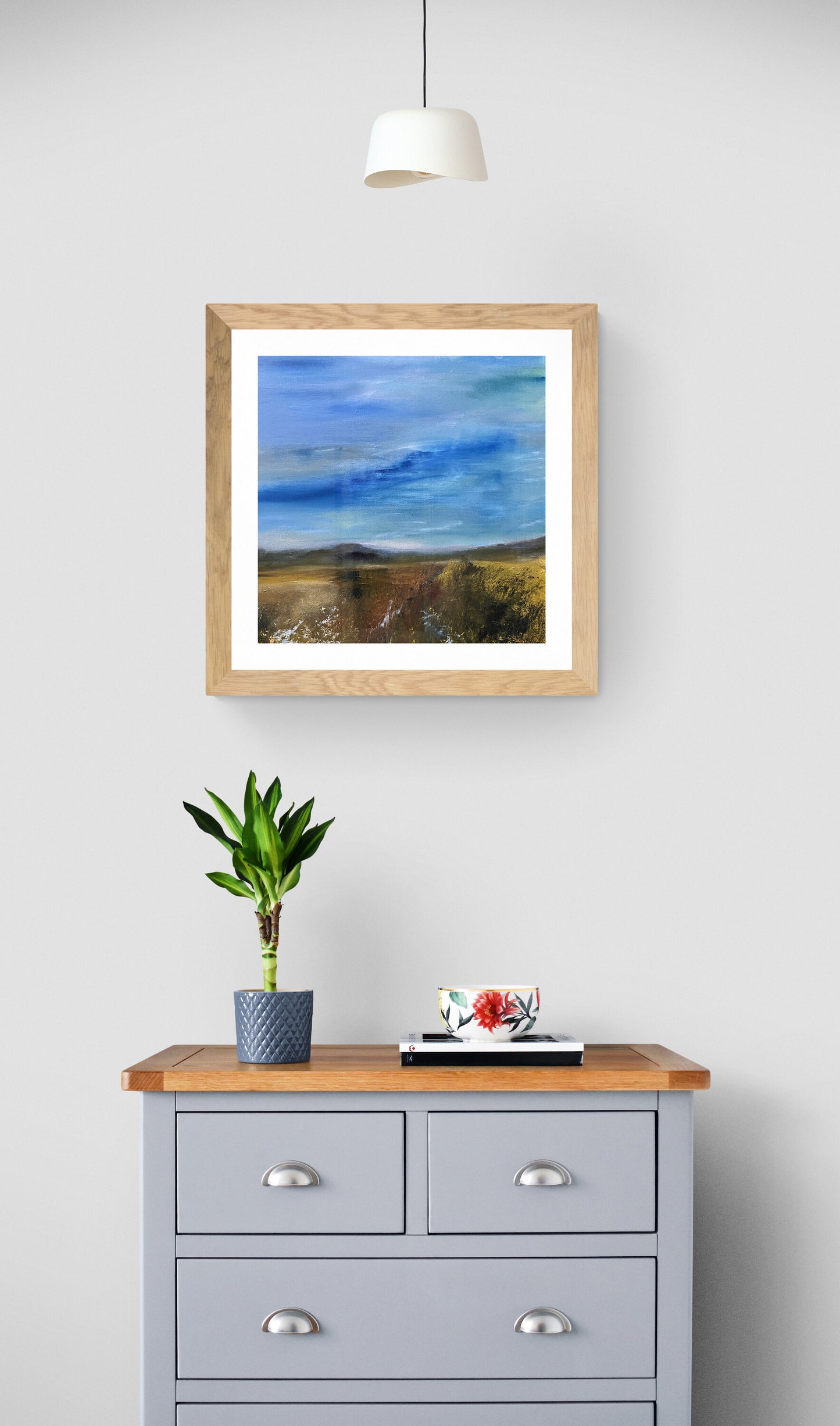 andscape oil painting on canvas of mountains and a meadow blue sky country art original artwork