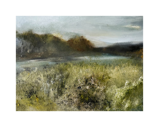 oil on canvas landscape painting of meadow lake trees country art original artwork handmade contemporary wall decor