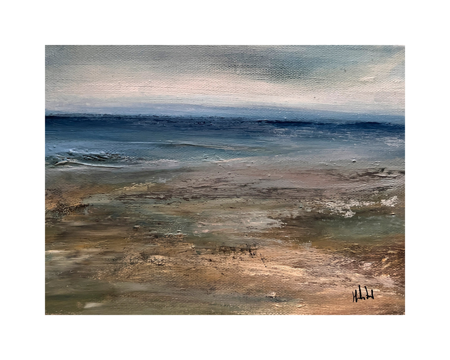 seascape art oil painting of beach sand sea ocean sky