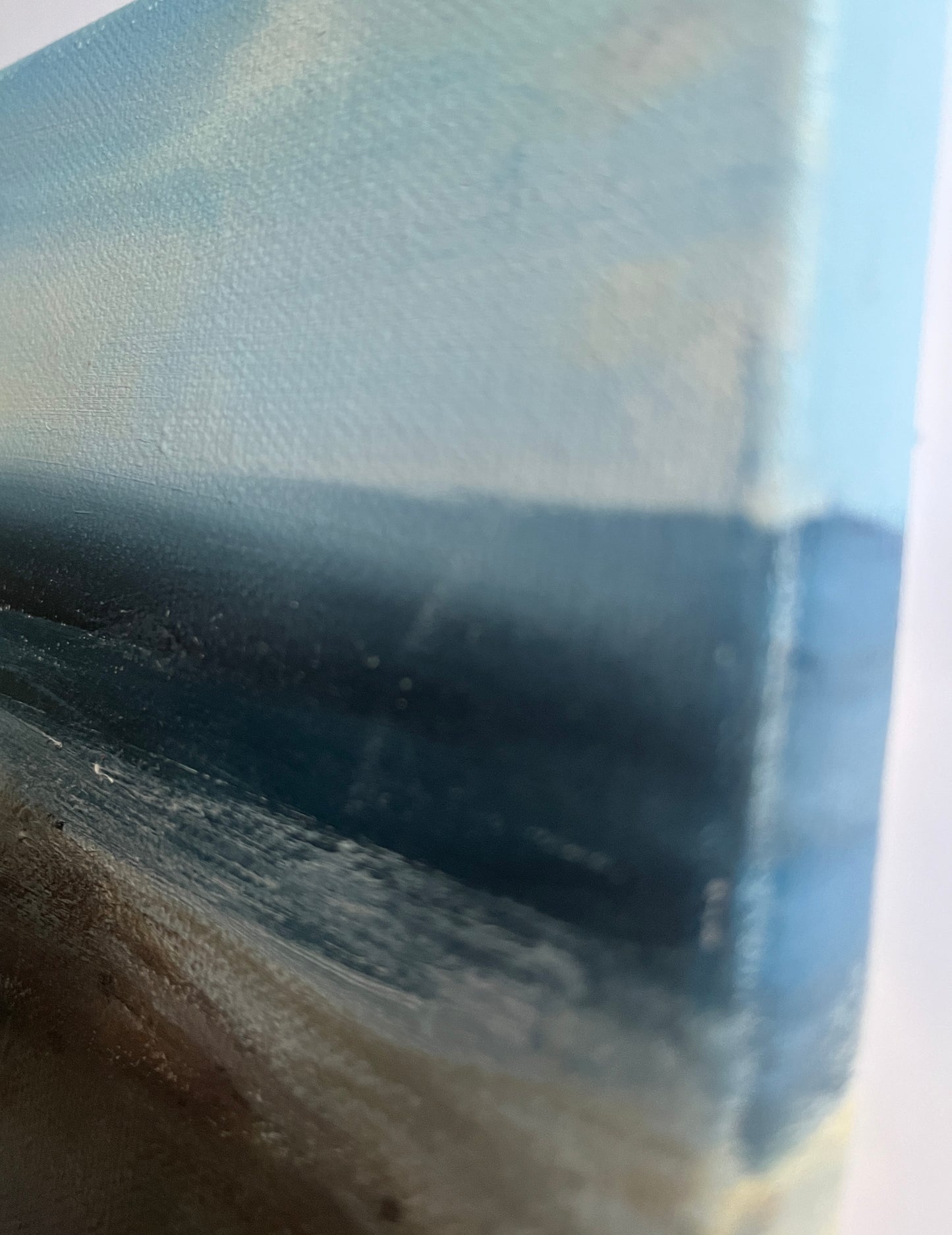 oil painting on canvas expressive beach and ocean scene with dark blue sea and waves