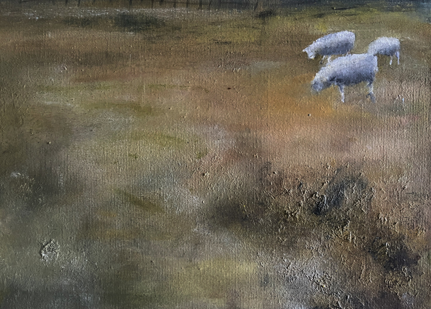 meadow painting of sheep and mountains in landscape oil on canvas art
