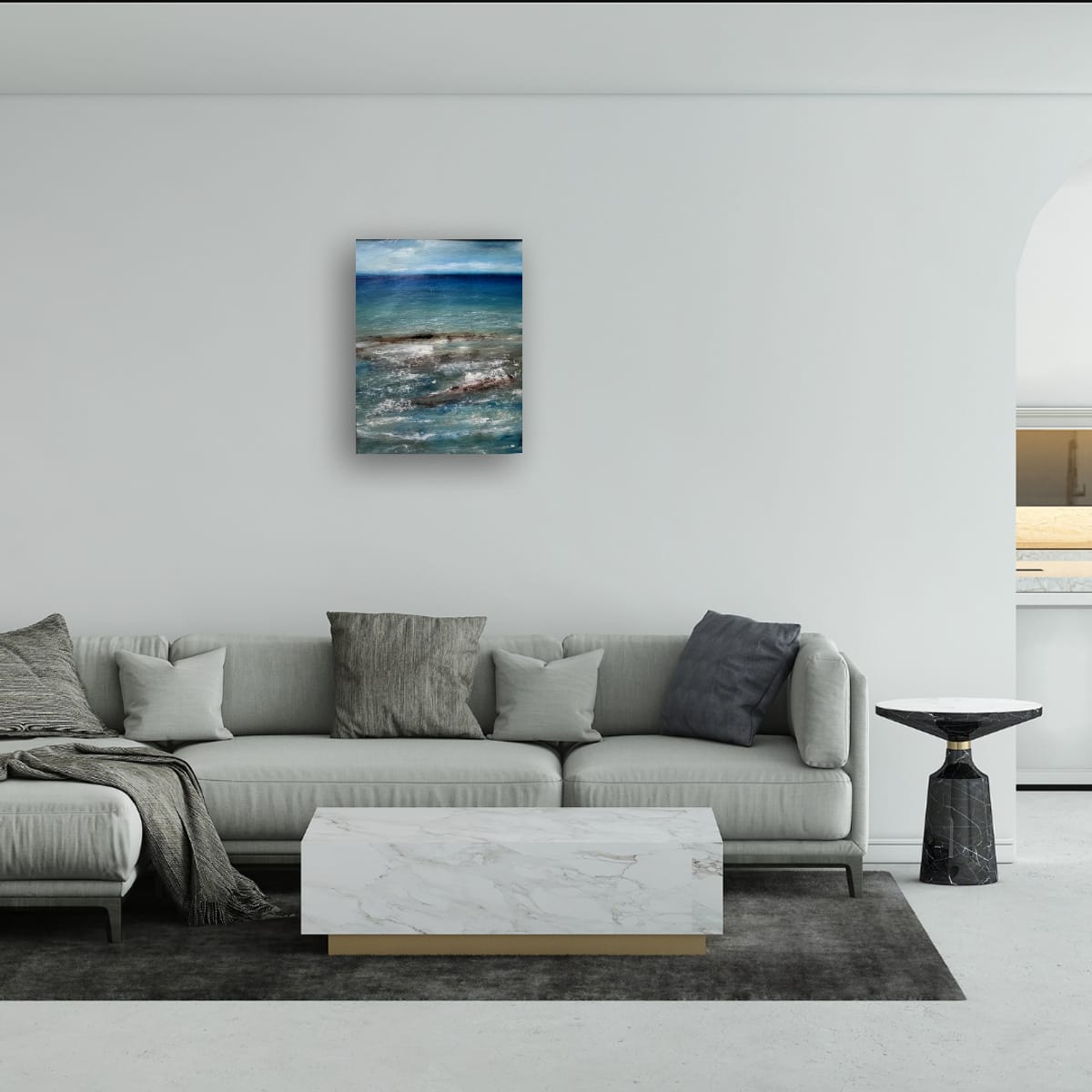 Azure Horizon - Oil on canvas sheet with mount