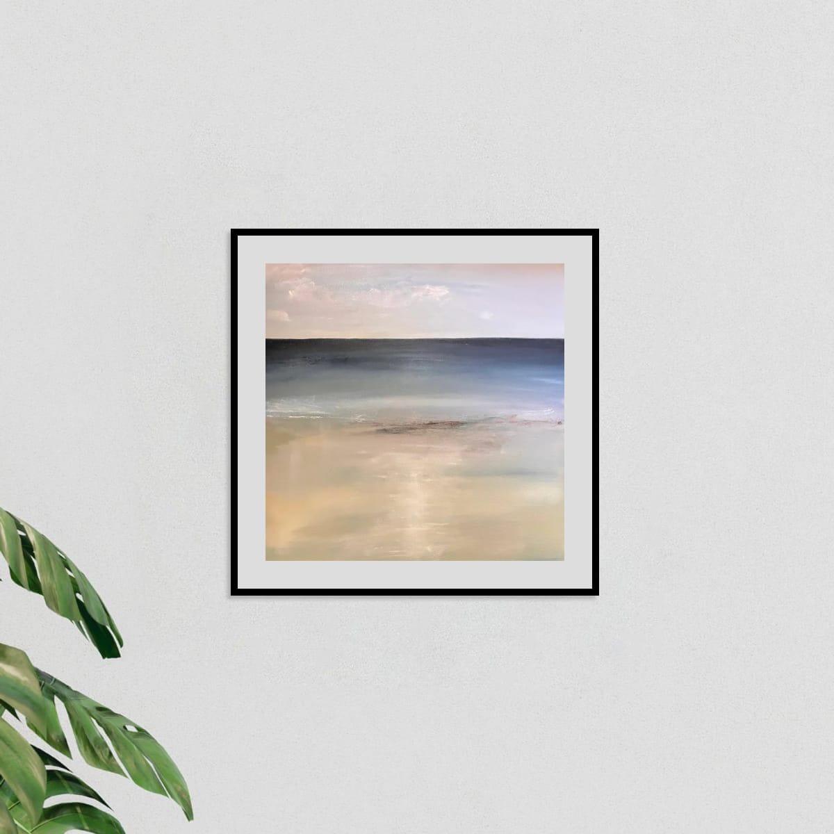 Seascape beach art sand and ocean painting dark blue and yellow expressive art tide artwork