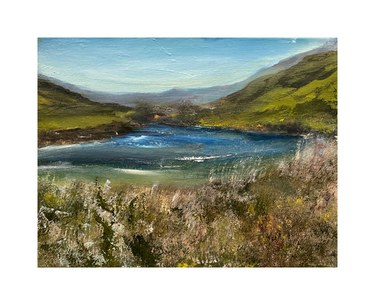 Scottish highlands art canvas oil landscape painting of mountains and lake country artwork