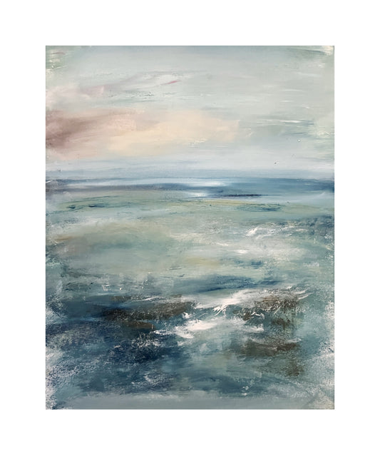 Expressive seascape painting on paper with mount abstract landscape art contemporary artwork