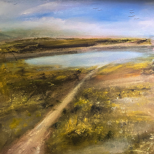 Dartmoor oil painting on boxed canvas landscape wall decor original art unique artwork of moors and lake and path