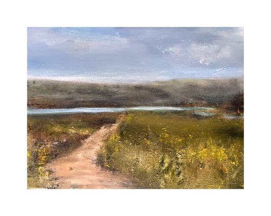 landscape oil painting on stretched canvas of mountains and river and colourful foliage unique art, contemporary artwork handmade meadow artwork wall decor