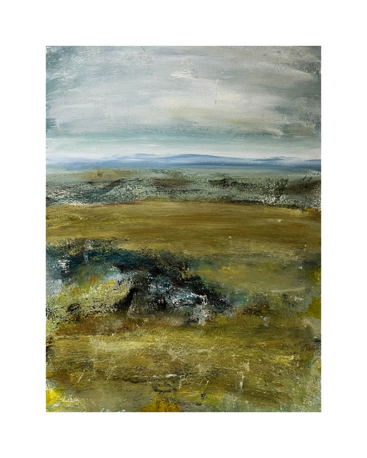 Dartmoor art landscape oil painting of countryside on paper with mount expressive artwork contemporart artwork