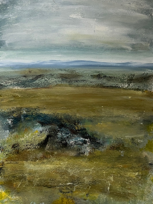 Dartmoor art landscape oil painting of countryside on paper with mount expressive artwork contemporart artwork