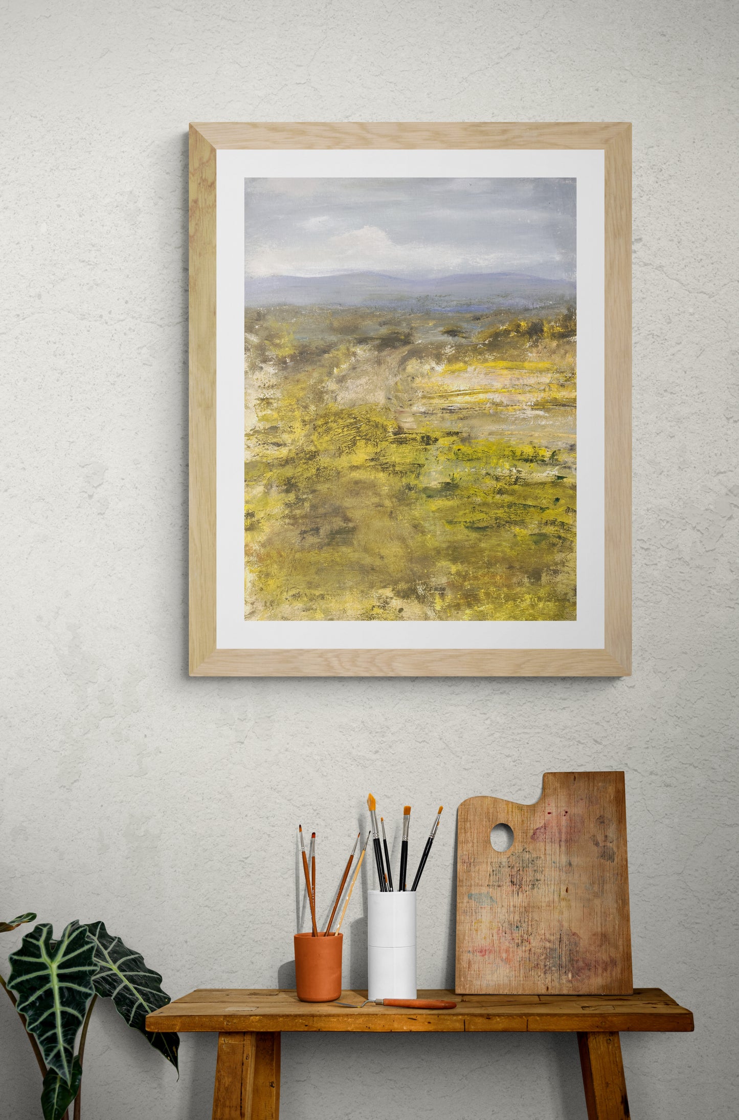 landscape art expressive artwork meadow and hills painting 