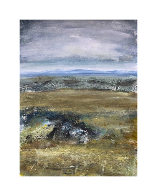 Dartmoor art landscape oil painting of countryside on paper with mount expressive artwork contemporary art artwork