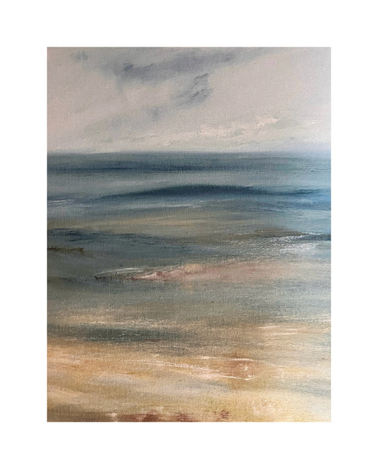 beach painting seascape artwork of sand and sea and ocean waves art oil painting on canvas board atmospheric and expressive seascape unframed art