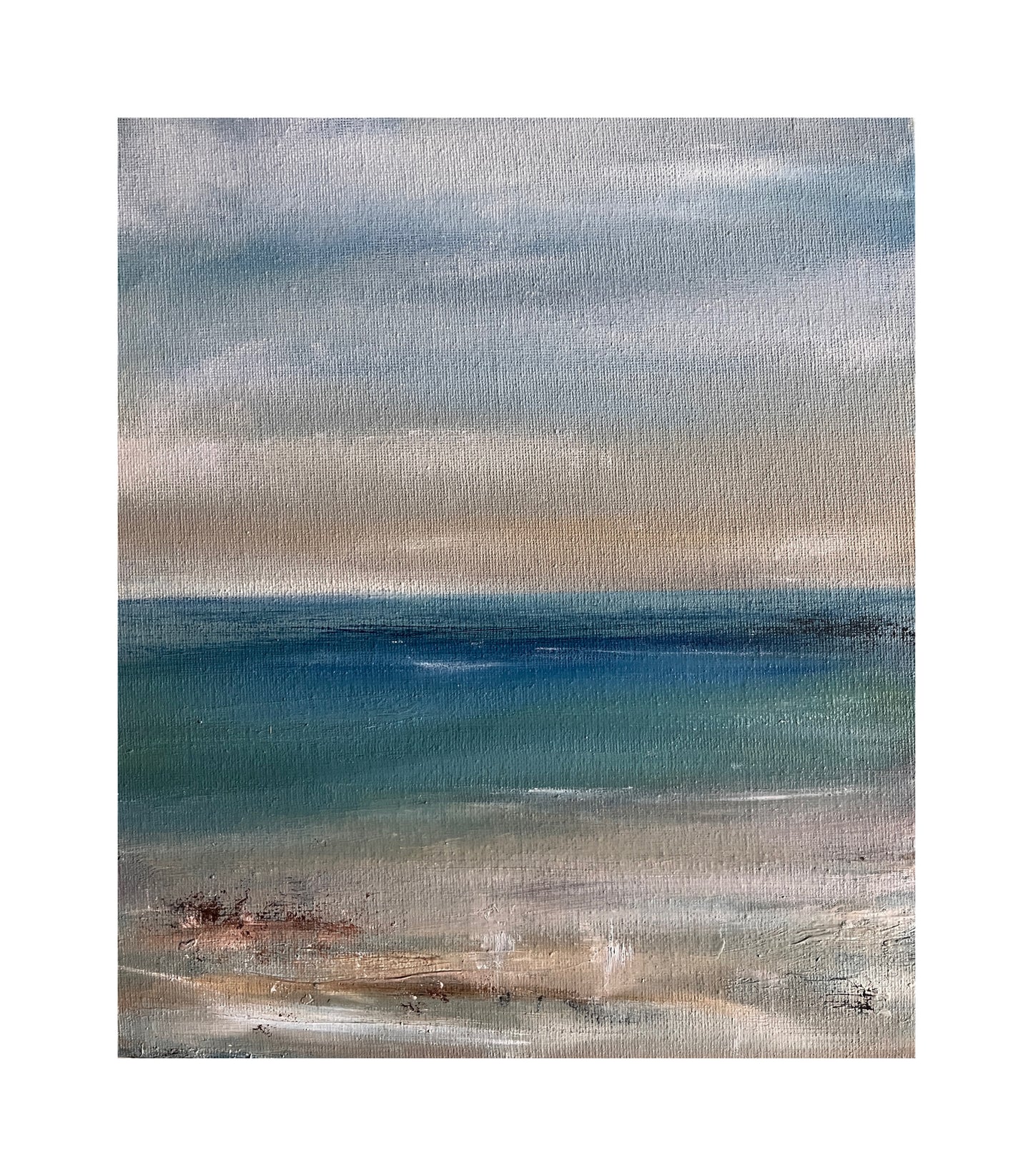 bright blue seascape art painting of beach a colourful ocean 