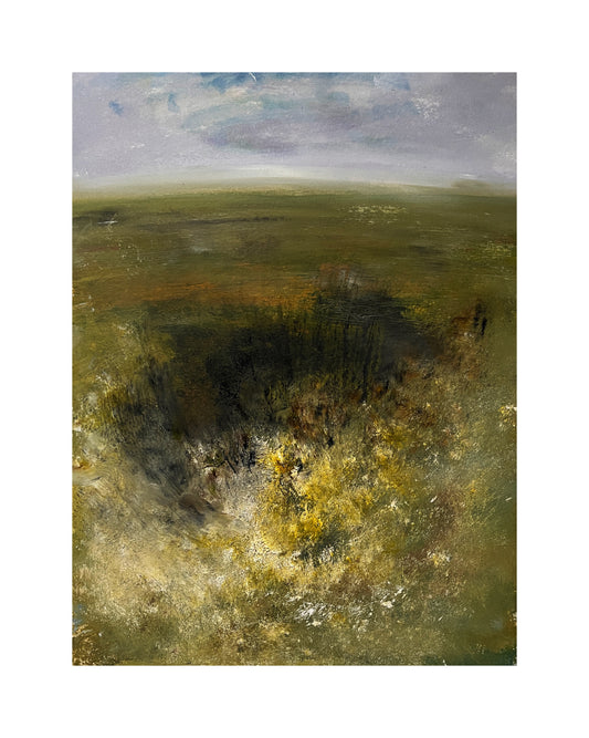 Dartmoor oil on paper mounted art landscape painting green natural artwork