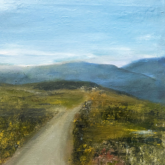 scottish art painting oil landscape artwork highlands original canvas wall decor with mountains and grass and path contemporary art expressive landscape