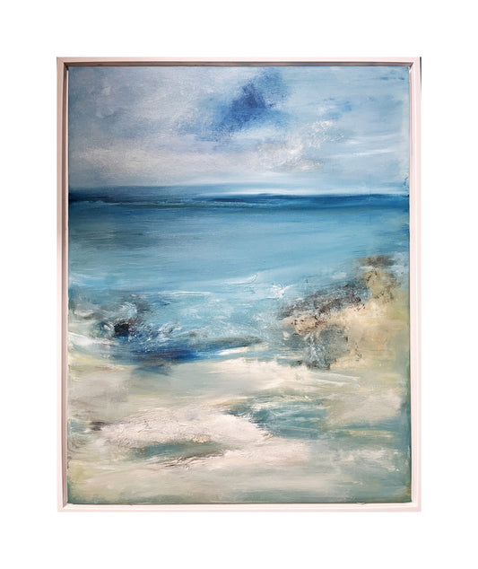 semi abstract seascape painting oil on canvas art blue and beach ocean artwork contemporary wall decor