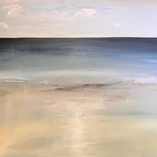 Seascape beach art sand and ocean painting dark blue and yellow expressive art tide artwork