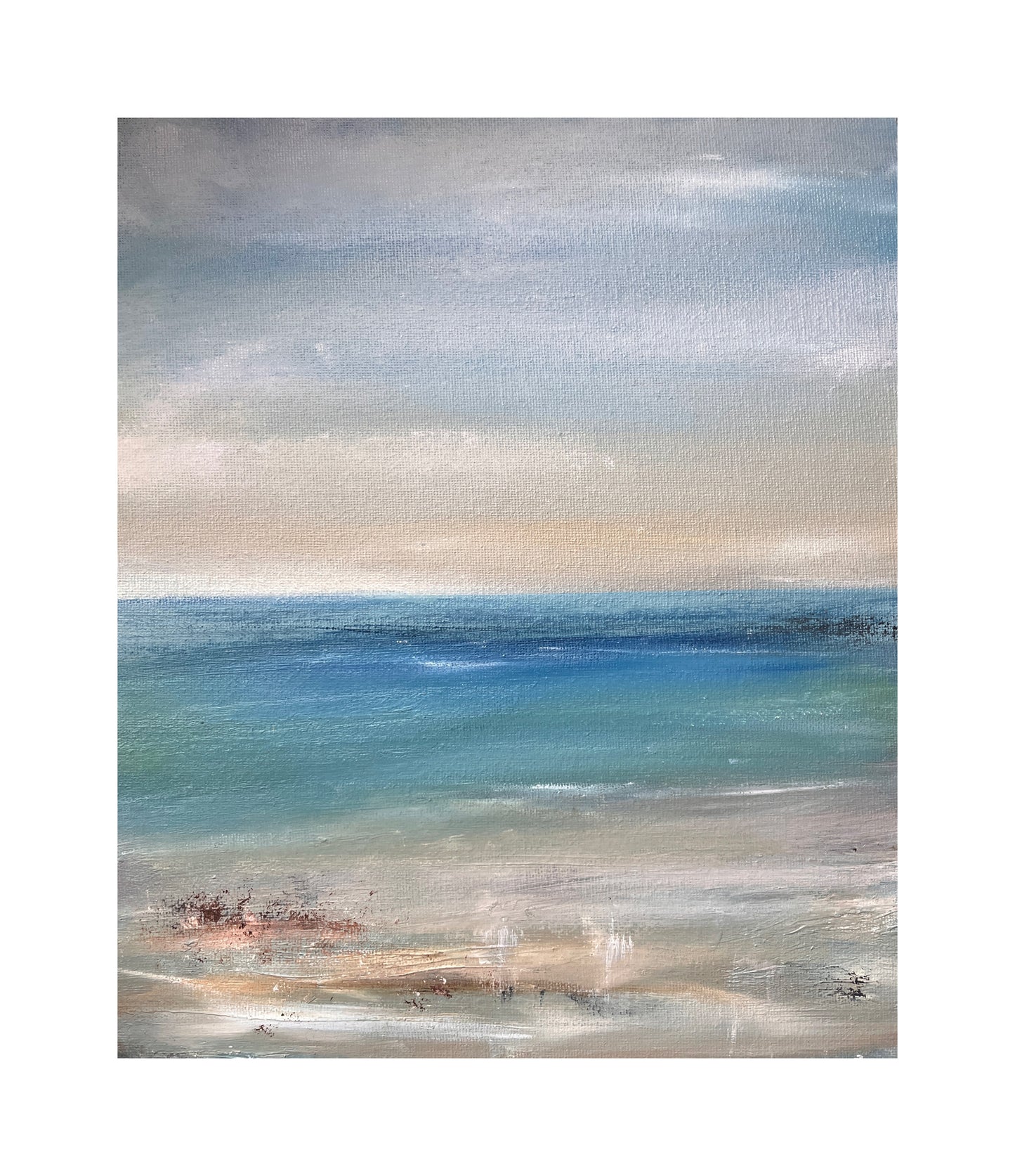 bright blue seascape art painting of beach a colourful ocean 