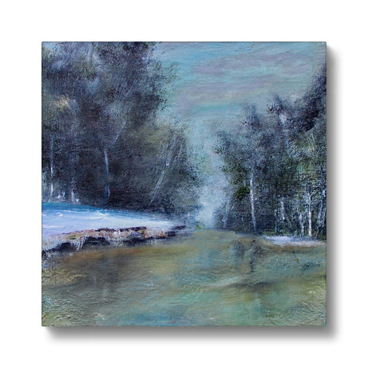 landscape painting of snow  and woodland and a river winter art scene artwork