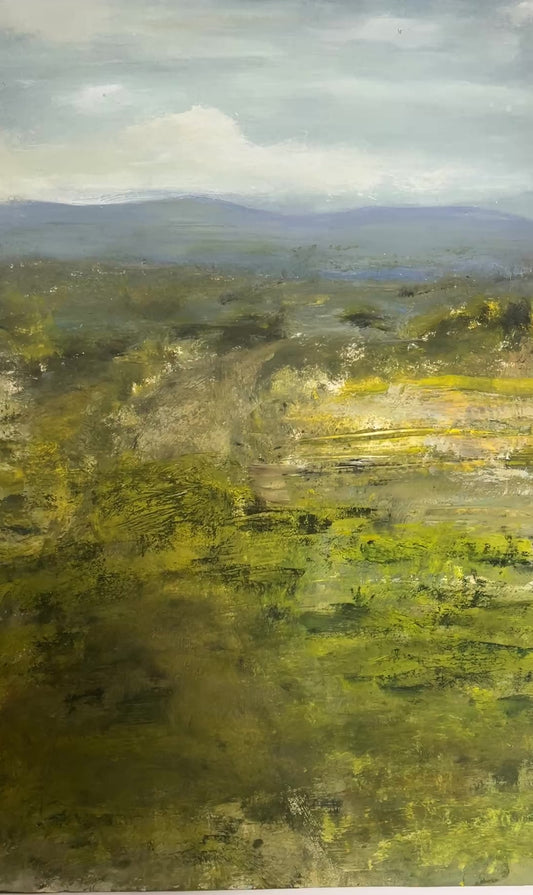 landscape art expressive artwork meadow and hills painting