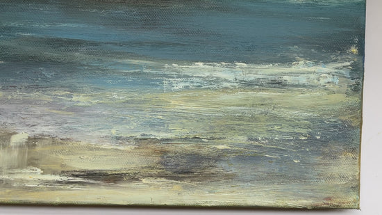 oil seascape painting of an isleand calm sea semi abstract on canvas