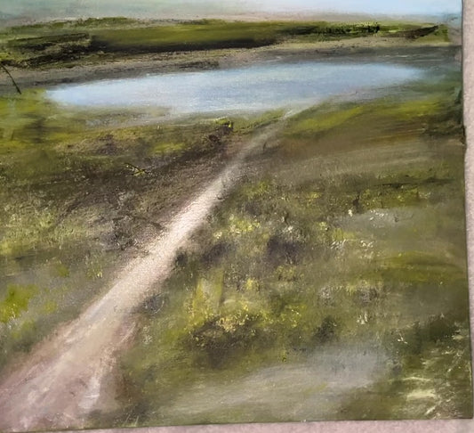 Dartmoor oil painting on boxed canvas landscape wall decor original art unique artwork of moors and lake and path