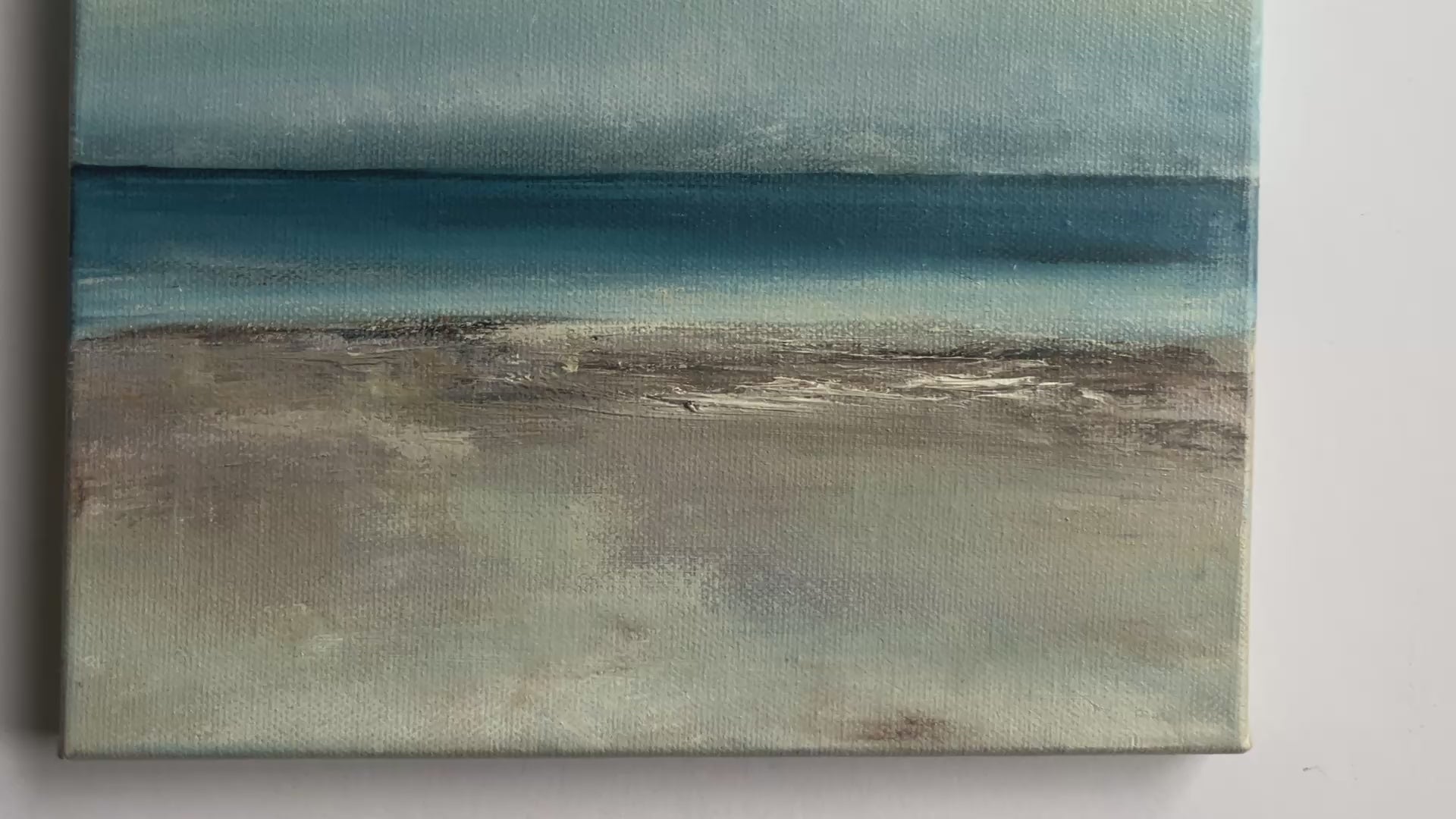 oil painting on canvas expressive beach and ocean scene with dark blue sea and waves