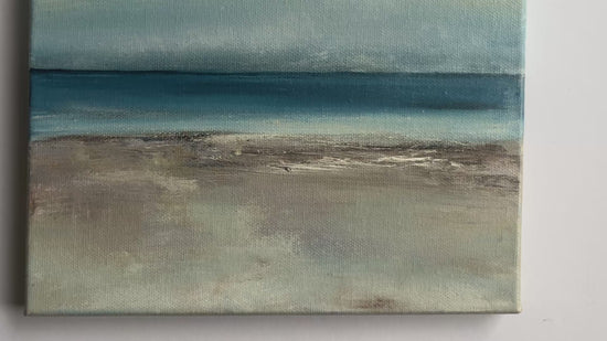 oil painting on canvas expressive beach and ocean scene with dark blue sea and waves