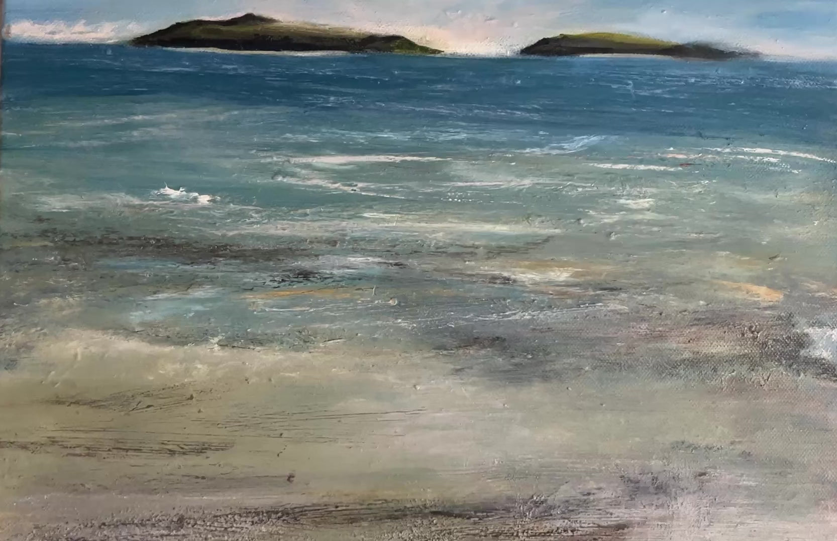 scilly islands art oil painting of beach and island